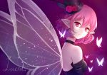  amesuupu bare_shoulders bug butterfly choker elf flower glowing_butterfly hat hat_flower insect lucid maplestory mini_hat mini_top_hat pink_eyes pink_hair pointy_ears red_flower red_rose rose top_hat 