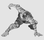  5cm angry bared_teeth clothing crouching felid hi_res male mammal monochrome muscular muscular_male nomad_(tas) pantherine pecs speedo swimwear tiger tokyo_afterschool_summoners video_games 