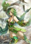  1girl breasts cleavage commentary_request detached_sleeves final_fantasy final_fantasy_iv green_eyes green_hair hair_ornament jewelry large_breasts long_hair looking_at_viewer mist_dragon nkyoku older rydia smile smirk solo thighhighs 