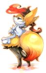  animal_ear_fluff braixen commentary_request furry highres looking_up mofu_(moffuri_sippo) open_mouth orange_eyes pawpads pokemon pokemon_(creature) simple_background snout standing tail white_background white_fur yellow_fur 