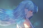  1girl blue_hair closed_mouth edamameoka fire_emblem fire_emblem:_the_blazing_blade floating_hair grey_background highres lens_flare looking_at_viewer looking_to_the_side ninian_(fire_emblem) profile red_eyes short_hair solo 