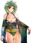  1girl ass_visible_through_thighs breasts byte_(grunty-hag1) cleavage closed_mouth commentary_request detached_sleeves final_fantasy final_fantasy_iv green_eyes green_hair large_breasts long_hair looking_at_viewer older rydia simple_background smile solo thighhighs white_background 