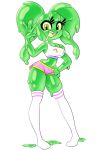  absurd_res alpha_channel big_breasts bottomwear breasts cleavage clothed clothing female goo_creature goo_humanoid green_body hand_on_hip hi_res humanoid long_socks open_mouth shorts solo thousandarms 