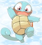  2017 3_toes aliasing blue_body blush doneru happy nintendo open_mouth open_smile pok&eacute;mon pok&eacute;mon_(species) raised_arm red_eyes show smile solo squirtle toes video_games 