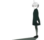  1girl commentary_request dress expressionless full_body greyscale gundam gundam_suisei_no_majo hair_up loafers long_sleeves miorine_rembran monochrome pantyhose shadow shoes solo vt104k 