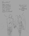 2024 anon_(snoot_game) anthro bald black_and_white cavemanon_studios dialogue dinosaur dumetummy69 duo english_text fang_(gvh) feathered_wings feathers female goodbye_volcano_high hair hand_holding human long_hair male male/female mammal monochrome outside pterodactylus pterosaur reptile scalie short_tail sketch snoot_game tail text walking wings