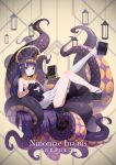  1girl absurdres book flat_chest highres hololive koizumike lamp legs_up long_hair ninomae_ina&#039;nis pen platform_footwear purple_eyes tentacles 