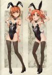  2girls absurdres animal_ears armpits bare_shoulders black_leotard blush breasts brown_eyes brown_hair closed_mouth detached_collar fake_animal_ears fake_tail full_body hair_ornament hand_up highleg highleg_leotard highres leotard long_hair looking_at_viewer misaka_mikoto multiple_girls open_mouth rabbit_ears rabbit_pose rabbit_tail raika9 scan shiny_skin shirai_kuroko short_hair small_breasts standing strapless strapless_leotard tail thighhighs thighs toaru_kagaku_no_railgun toaru_majutsu_no_index twintails wrist_cuffs 