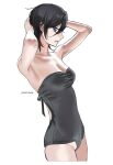  1girl armpits artist_request black_hair bleach breasts highres kuchiki_rukia one-piece_swimsuit purple_eyes short_hair simple_background solo swimsuit 