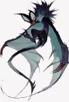  bat_wings claws commentary flying from_side full_body hashtag-only_commentary highres kamikiririp looking_at_viewer no_humans noivern open_mouth pink_eyes pokemon pokemon_(creature) signature simple_background slit_pupils solo tail white_background wings 