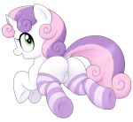  absurd_res alpha_channel border butt clothing equid female feral friendship_is_magic genitals hair hi_res horn legwear looking_back mammal multicolored_hair my_little_pony pussy rear_view simple_background solo sweetie_belle_(mlp) thigh_highs thousandarms transparent_border unicorn young 