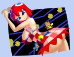  4girls absurdres animal_ears arms_up ass blinky_(pac-man) blue_bra blue_eyes blue_hair blue_panties bra breasts clyde_(pac-man) commentary dress fake_animal_ears fake_tail fox_ears fox_tail highres inky_(pac-man) large_breasts leotard long_hair minuspal mouse_ears mouse_tail multiple_girls open_mouth orange_hair pac-man pac-man_(game) panties pink_hair pink_leotard pinky_(pac-man) playboy_bunny red_dress red_hair standing tail underwear 