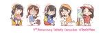  5girls bandana bird black_hair blush brown_hair cat ccccrse chibi dancing duck glasses hamster hat highres idol indonesian_commentary jkt48 lulu_salsabila microphone multiple_girls music painting_(object) pencil pink_bandana singing sitting smile twintails 