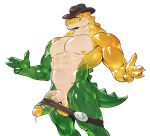 abs alligator alligatorid anthro balls biceps big_penis candy clothing crocodilian dessert food food_creature genitals glitch_productions gummigoo_(tadc) gummy_(food) gummy_creature hat headgear headwear hi_res humanoid_genitalia humanoid_penis jacketbear living_candy male mammal muscular muscular_anthro muscular_male nude penis reptile scalie simple_background solo the_amazing_digital_circus white_background