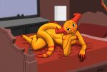 amphibian bear213 blue_eyes hi_res male naughty_salamonce nude orange_body orange_scales red_hornes salamander scales 
