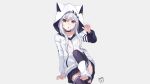  animal_ears azuma_lim azuma_lim_channel collar gray hoodie long_hair mugcup signed skirt white_hair yellow_eyes 