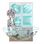  1:1 bericore bowl felid flower flower_crown mammal nekoeko pantherine plant rosettes snow_leopard water window 