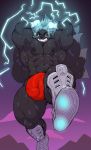  abs anthro arms_above_head big_muscles black_background bulge canid canine clothing genitals hi_res huge_muscles humanoid_penis lightning looking_at_viewer male mammal muscular muscular_male navel penis simple_background solo speedo swimwear sxfpantera 