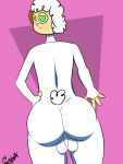  anthro backsack balls big_balls big_butt bovid butt butt_focus caprine curled_hair curly_(curlyboy) curlyboy eyelids fluffy fluffy_tail fur genitals green_eyes hair half-closed_eyes hand_on_hip hi_res horn looking_at_viewer looking_back male mammal narrowed_eyes pink_nose rear_view sheep smile solo standing tail thick_thighs white_body white_fur 