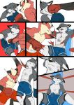 anthro athletic athletic_male beating bodily_fluids boxing boxing_gloves boxing_shorts boxing_trunks canid canine canis clothing comic cum cum_in_clothing cum_through_clothing cum_through_pants cumshot defeated dizzy duo ejaculation enokorogusa2 fight fighting_ring fox genital_fluids gutpunch hands-free handwear hi_res humiliation knockout kyash-tyur male male/male mammal martial_arts punch punching_face sitting sport struggling unconscious uppercut wet wet_clothing wolf