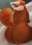 ailurid anthro disney female fur in_bath looking_back lumpii mammal ming_lee_(turning_red) nude pixar red_panda slightly_chubby solo tail turning_red whiskers