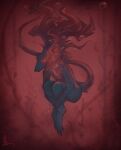  ambiguous_gender anthro bubble glowing glowing_eyes hair hi_res implied_drowning long_hair long_tail sergal signature simple_background solo tail tail_tuft tenebris_umbra tuft underwater water 