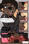  absurd_res anthro brown_body canid canine canis close-up clothed clothing comic dialogue digital_media_(artwork) duo english_text french_kissing hi_res hypnosis kissing male male/male mammal mind_control mustelid oddbutokay otter speech_bubble spiral_eyes text wolf 
