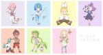  3boys 4girls :d ;d acerola_(pokemon) alolan_form alolan_marowak asymmetrical_bangs bangs black_eyes blonde_hair blue_eyes blue_hair bone brown_pants brown_scarf chest creature dark_skin dark_skinned_male dress english_text engrish_text facepaint fire fishing_rod flame flying full_body gen_2_pokemon gen_7_pokemon green_eyes grey_eyes hand_on_hip highres holding holding_bone holding_fishing_rod holding_pencil ilima_(pokemon) kaki_(pokemon) long_hair looking_at_viewer mamane_(pokemon) mao_(pokemon) matsurika_(pokemon) mei_(maysroom) mimikyu multicolored multicolored_background multiple_boys multiple_girls one_eye_closed open_mouth oversized_clothes oversized_shirt pants pencil pink_hair pokemon pokemon_(creature) pokemon_(game) pokemon_on_head pokemon_on_shoulder pokemon_sm polka_dot polka_dot_background purple_dress purple_eyes purple_hair ranguage red_eyes ribombee sandals scarf shirt shirtless shoes short_hair sitting smeargle smile standing standing_on_one_leg steenee suiren_(pokemon) tareme togedemaru tongue tongue_out trial_captain twintails walking wishiwashi 