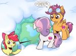  2020 apple_bloom_(mlp) cloud cutie_mark_crusaders_(mlp) english_text equid equine feathered_wings feathers female feral friendship_is_magic glass grin group hair horn horse landscape looking_at_viewer mammal multicolored_hair my_little_pony outside pony pterippus saturdaymorningproj scootaloo_(mlp) smile sweetie_belle_(mlp) text unicorn water wings young 