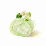  cake flower food food_focus lisazhou_art no_humans original painting_(medium) pastry simple_background swiss_roll traditional_media watercolor_(medium) white_background 