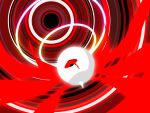  abstract abstract_background black_hole blood blood_from_eyes commentary_request glowing gravitational_lens halo huxr8538 kirby_(series) kirby_64 looking_down no_humans one-eyed red_eyes red_wings solo tail wings zero_two_(kirby) 