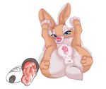  anus bambi bambi_(film) butt dildo disney feral fur genitals hi_res lagomorph leporid looking_at_viewer lube lying mammal miss_bunny on_back pussy rabbit red_nose sex_toy simple_background smile solo trashtikko white_background 