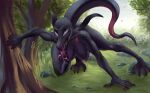  absurd_res anthro big_breasts breasts female female/female forest forest_background generation_7_pokemon hi_res nature nature_background nintendo plant pokemon pokemon_(species) salazzle solo solo_focus thick_thighs tree wooodies8 