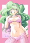  1980s_(style) 1girl absurdres dress earrings green_eyes green_hair happy highres jewelry lakshu long_hair navel pantyhose retro_artstyle smile tenkuu_senki_shurato yoshinaga_masahiro 