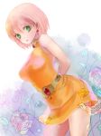  1girl blush breasts dress earrings final_fantasy final_fantasy_v green_eyes jewelry kiisa lenna_charlotte_tycoon looking_at_viewer open_mouth pink_hair short_hair skirt solo 