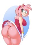  amy_rose anus big_breasts big_butt blush breasts butt clothing eulipotyphlan female genitals hedgehog hi_res mammal nipple_outline pussy rivy_k smile solo sonic_the_hedgehog_(series) 