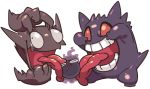  closed_eyes creature frown full_body gastly gengar ghost haunter licking pokemon pokemon_(creature) red_eyes sido_(slipknot) simple_background standing teeth tongue tongue_out white_background 