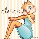  1:1 anthro blue_eyes cheek_tuft chipmunk clarice_(disney) clothed clothing disney dress english_text eyelashes facial_tuft female footwear fur ground_squirrel hands_on_knees looking_at_viewer mammal open_mouth open_smile red_nose rodent sciurid simple_background sitting smile suzuhoshi tan_body tan_fur text tuft 
