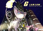  blue_eyes building cat character_name creature dated gen_1_pokemon gen_4_pokemon glameow highres littlelluu looking_at_another mouse night night_sky no_humans outdoors pokemon pokemon_(creature) rattata red_eyes running sky standing star_(sky) starry_sky 