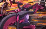  avian blitzdrachin butt conditional_dnp convenient_censorship detailed_background fan_character feral fin grey_body grey_skin hand_on_foot hybrid lava legendary_pok&eacute;mon lugia nintendo patreon paws perspective pink_body pink_skin pok&eacute;mon pok&eacute;mon_(species) presenting presenting_hindquarters purple_body purple_eyes purple_skin reptile salazzle scalie tail_fin video_games 