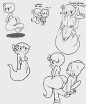  &lt;3 accessory big_butt blush breasts bulge butt carrie_krueger cartoon_network clothed clothing domestic_cat english_text felid feline felis female ghost gumball_watterson hair hair_accessory hi_res male mammal monochrome nude simple_background smile spirit text the_amazing_world_of_gumball thick_thighs unknown_artist white_background wide_hips 