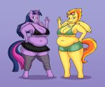  anthro big_breasts bottomwear breasts cleavage clothed clothing duo ear_piercing ear_ring equid equine eyewear female fishnet friendship_is_magic fully_clothed goggles hi_res horn lordstormcaller mammal my_little_pony overweight piercing pterippus skirt spitfire_(mlp) thick_thighs twilight_sparkle_(mlp) winged_unicorn wings wonderbolts_(mlp) 