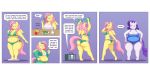  2:1 absurd_res alpha_channel anthro apple banana big_butt bikini bodily_fluids bottle breasts broccoli butt cleavage clothed clothing comic dialogue dumbbell duo english_text equid equine exercise female fluttershy_(mlp) food friendship_is_magic fruit fully_clothed hi_res horn letterbox lordstormcaller mammal my_little_pony plant pterippus radio rarity_(mlp) solo sweat swimwear text thick_thighs unicorn vegetable weight_loss weightlifting weights wings workout 