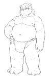  2020 absurd_res anthro asian_clothing belly bulge clothing east_asian_clothing eyewear fundoshi glasses hi_res humanoid_hands japanese_clothing kemono leib_(tas) male mammal monochrome moobs navel nipples polar_bear reddo12340 simple_background solo tokyo_afterschool_summoners underwear ursid ursine video_games white_background 