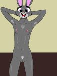  3:4 abs absurd_res armit_hair athletic breasts buckteeth dipstick_ears disney female flat_chested fur genitals grey_body grey_fur hi_res judy_hopps lagomorph leporid looking_at_viewer mammal multicolored_ears open_mouth open_smile pink_nose pubes purple_eyes pussy rabbit simple_background skruff smile teeth white_background zootopia 