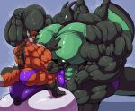  anthro balls big_balls big_bulge big_muscles big_penis bobert bodily_fluids braided_hair buffzard_(character) bulge canid canine charizard clothing drooling earpiece flexing genitals hair huge_balls huge_bulge huge_muscles huge_penis hyper hyper_balls hyper_bulge hyper_genitalia hyper_muscles hyper_penis looking_at_another male mammal maned_wolf muscular nintendo nipples open_mouth penis pok&eacute;mon pok&eacute;mon_(species) saliva sitting_on_others_genitalia size_difference smile underwear video_games wings 