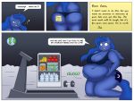  absurd_res anthro apple banana big_breasts big_butt bottle breasts butt carrot cleavage clothed clothing comic dumbbell earth english_text equid female food friendship_is_magic fruit hi_res horn huge_butt lordstormcaller mammal my_little_pony overweight plant princess_luna_(mlp) text treadmill vegetable weights winged_unicorn wings 