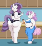  absurd_res age_difference anthro big_breasts big_butt blush bra breasts butt candy chocolate cleavage clothed clothing eating equid female food friendship_is_magic hand_on_hip hi_res horn larger_female lordstormcaller mammal my_little_pony older_female panties rarity_(mlp) size_difference slightly_chubby smaller_female sweetie_belle_(mlp) underwear unicorn younger_female 