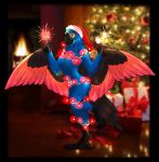  absurd_res anthro avian beak bird blue_body blue_skin blurred_background digital_media_(artwork) gotikamaamakitog hi_res invalid_tag male nude purple_eyes wings yanushkoh 