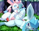  &lt;3 absurd_res animal_genitalia animal_penis balls blue_eyes blush duo eeveelution female feral feral_on_feral fingering fingering_partner foot_fetish foot_lick foot_play genitals glaceon hi_res knot licking male male/female nintendo outside penis plattyneko pok&eacute;mon pok&eacute;mon_(species) pussy sylveon tongue tongue_out vaginal vaginal_fingering video_games 